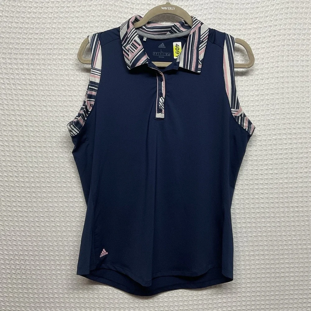 Adidas Women's Ultimate 365 Printed Sleeveless Polo Size L‎ Large Navy Worn Once